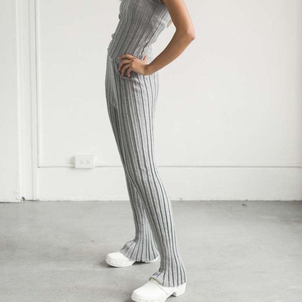 BASERANGE Adler Pants Wide Rib Merino Wool in Billow Grey Fine Knit So Comfy M